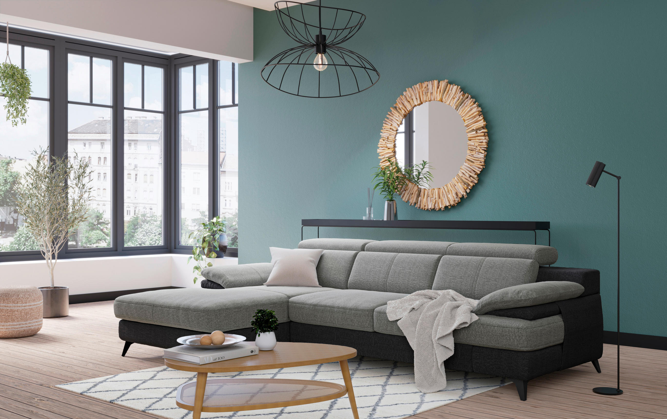 ECKSOFA in Chenille Hellgrau, Dunkelgrau  - Dunkelgrau/Hellgrau, Design, Textil/Metall (291/80-98/178cm) - Livetastic