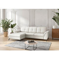 ECKSOFA in Echtleder Weiß  164/262 cm  - Schwarz/Weiß, MODERN, Leder/Metall (164/262cm) - Sit & More