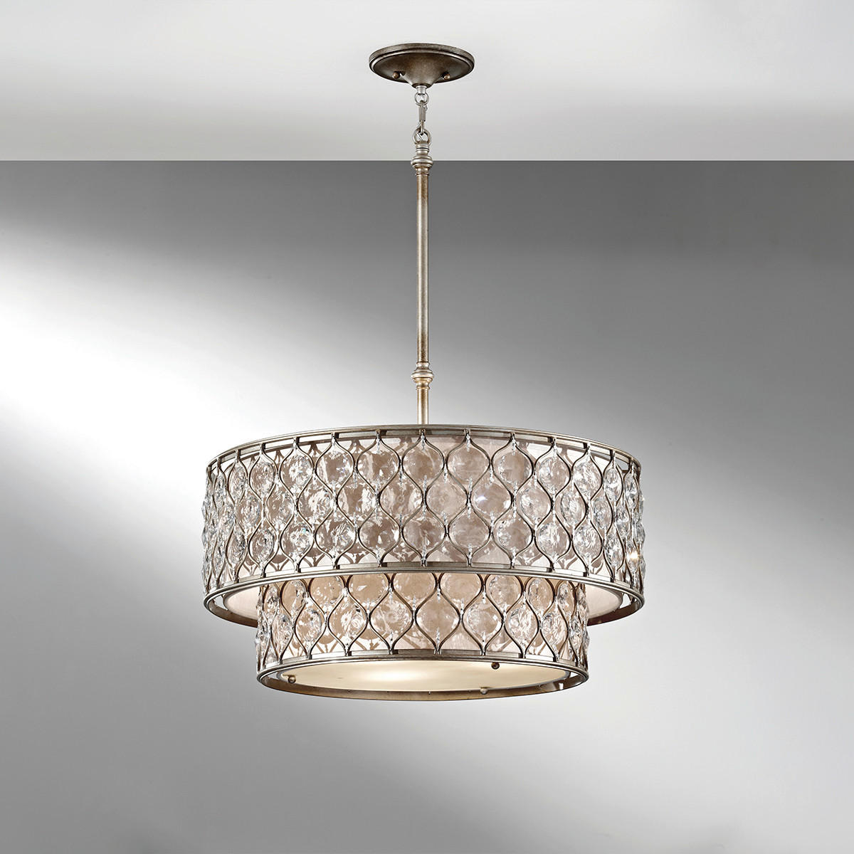 HÄNGELEUCHTE 62.2/48 cm  - Silberfarben, KONVENTIONELL, Glas/Textil (62.2/48cm) - Elstead Lighting