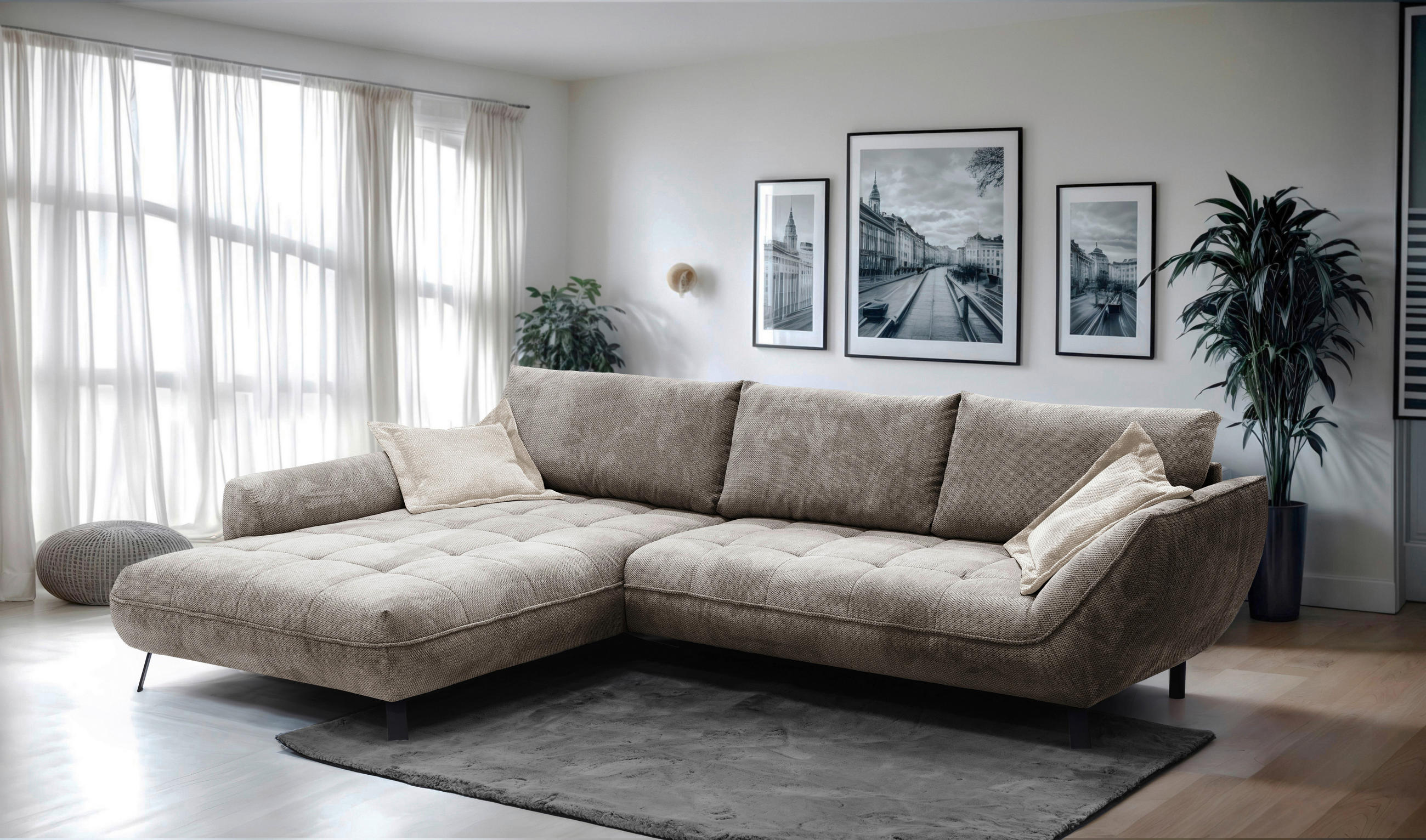 ECKSOFA in Struktur Hellbraun  - Hellbraun/Beige, Design, Textil/Metall (205/324cm) - Livetastic