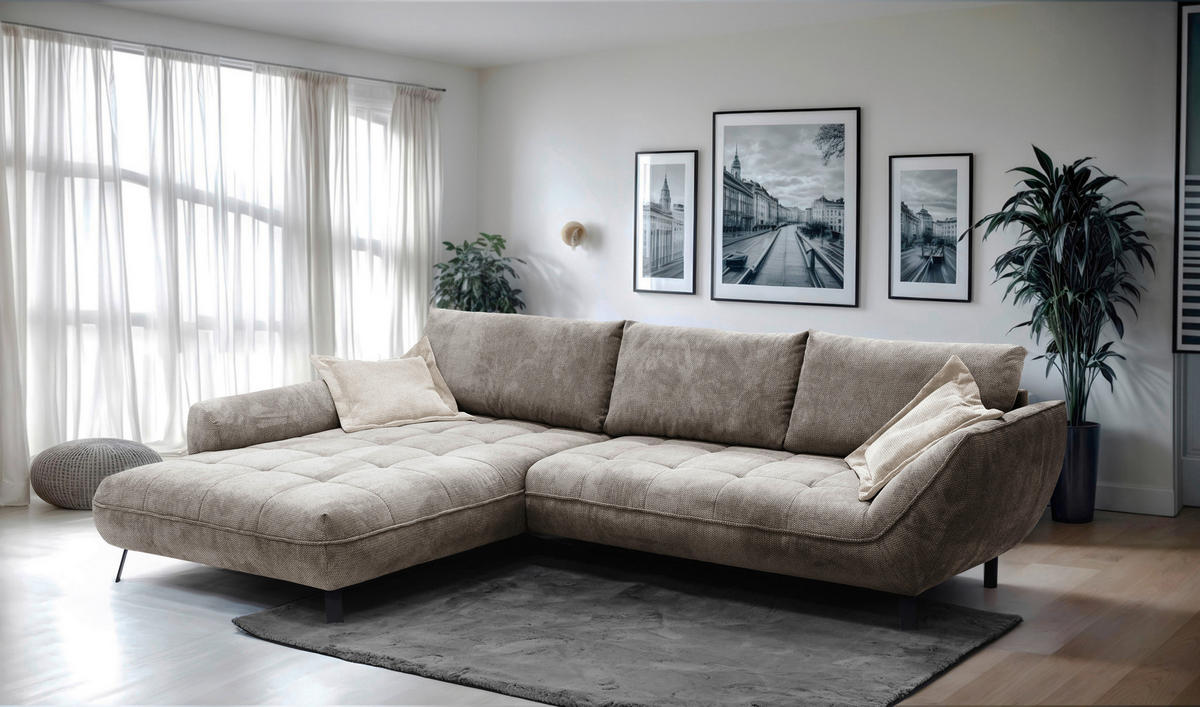 ECKSOFA in Struktur Hellbraun  205/324 cm  - Hellbraun/Beige, Design, Textil/Metall (205/324cm) - Livetastic