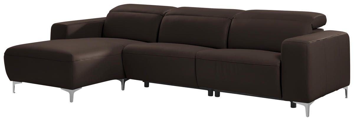 ECKSOFA in Echtleder Dunkelbraun  - Chromfarben/Dunkelbraun, Design, Leder/Metall (177/292cm) - Pure Home Lifestyle