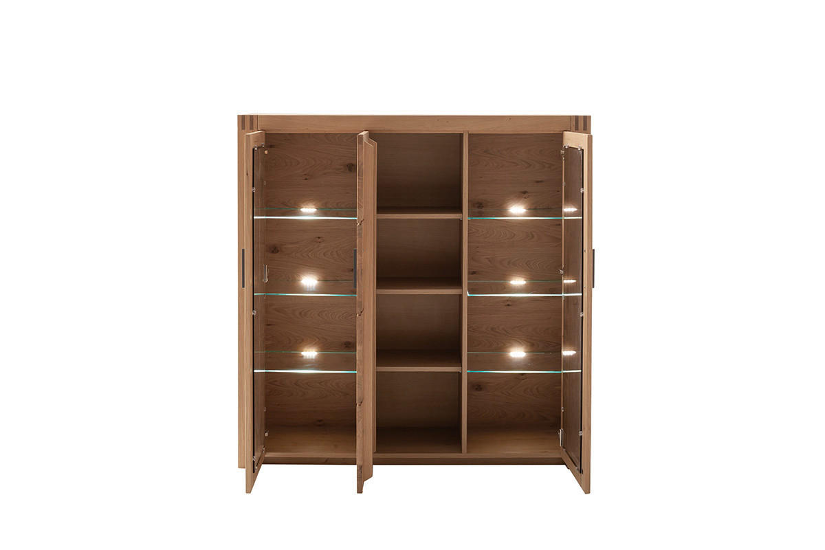 HIGHBOARD  in 137/139/37 cm  - Eichefarben/Anthrazit, Design, Glas/Holz (137/139/37cm) - Livetastic
