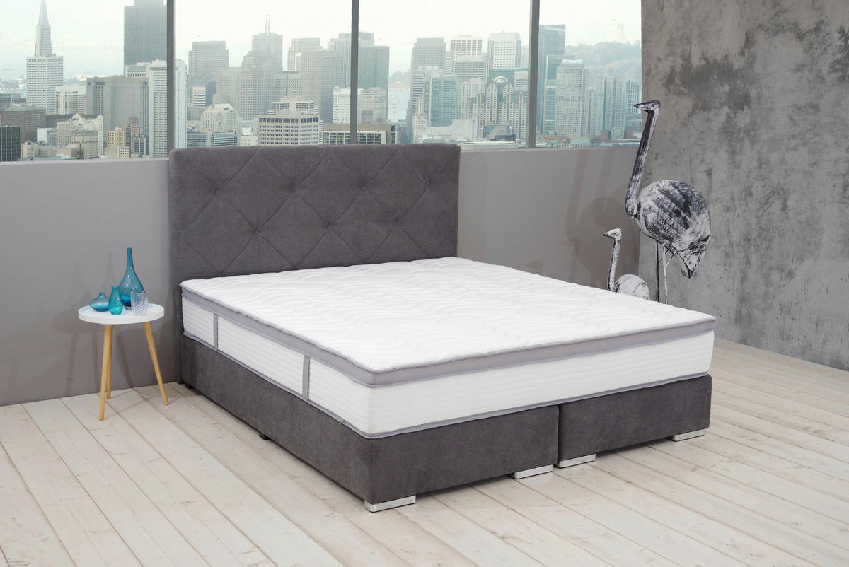 BOXSPRINGBETT 180/200 cm  in Dunkelgrau  - Chromfarben/Dunkelgrau, KONVENTIONELL, Kunststoff/Textil (180/200cm) - Carryhome