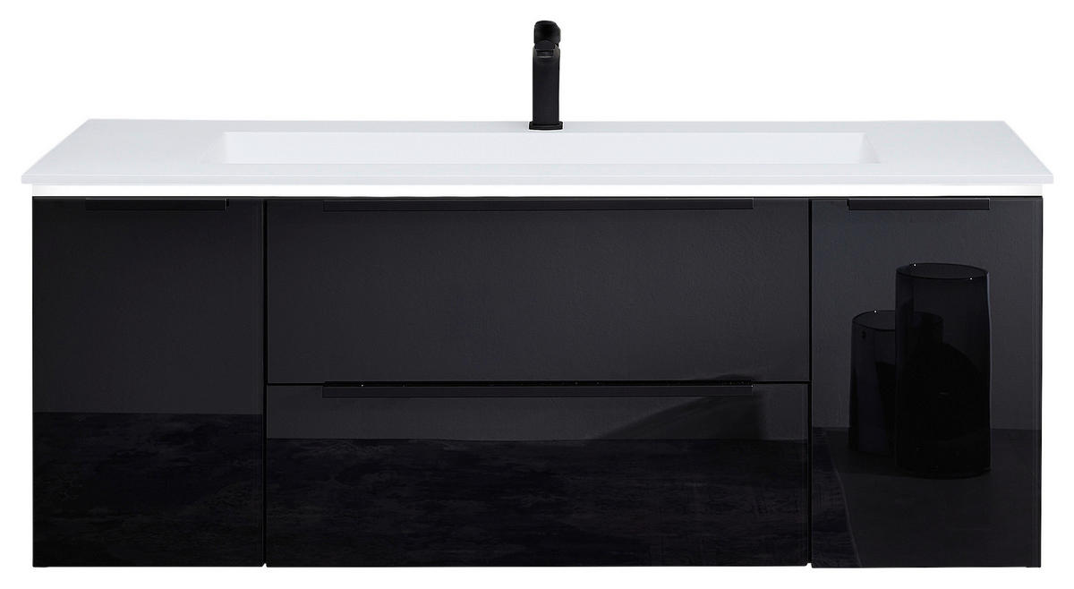 MOSDÓSZEKRÉNY MOSDÓVAL  - fekete/fehér, Design, faalapú anyag/kő (132cm) - Leonardo Living