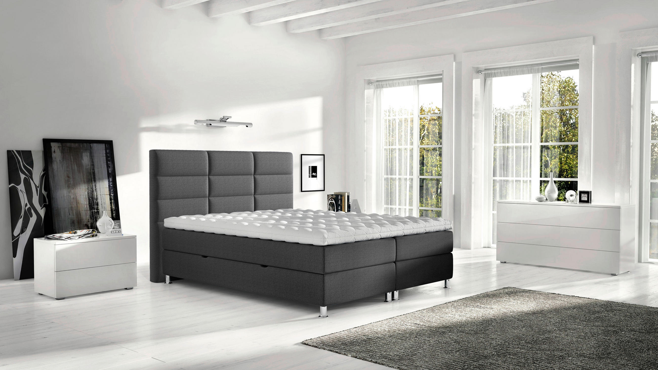 BOXBETT 140/200 cm  in Anthrazit  - Chromfarben/Anthrazit, KONVENTIONELL, Textil/Metall (140/200cm) - Carryhome