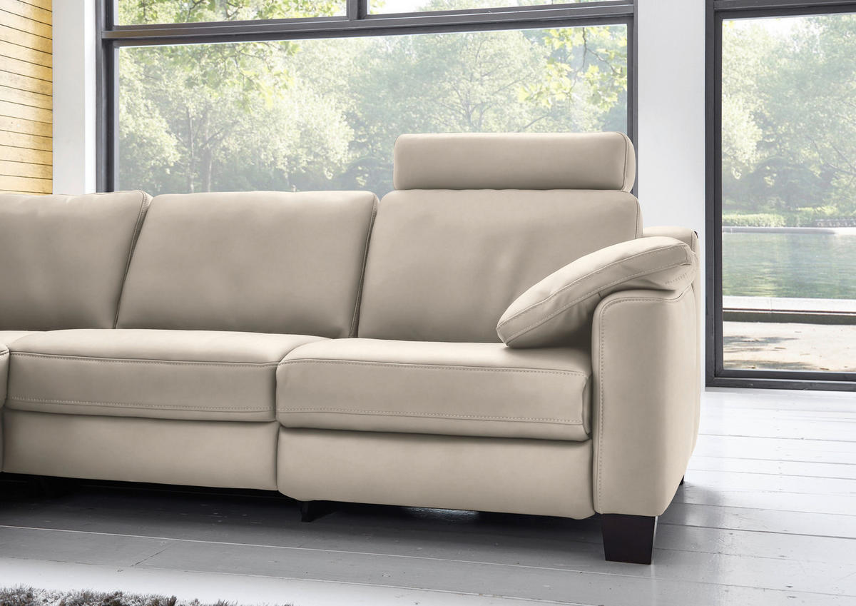 ECKSOFA in Echtleder Greige  - Greige/Eichefarben, Design, Leder/Holz (235/259cm) - Valdera