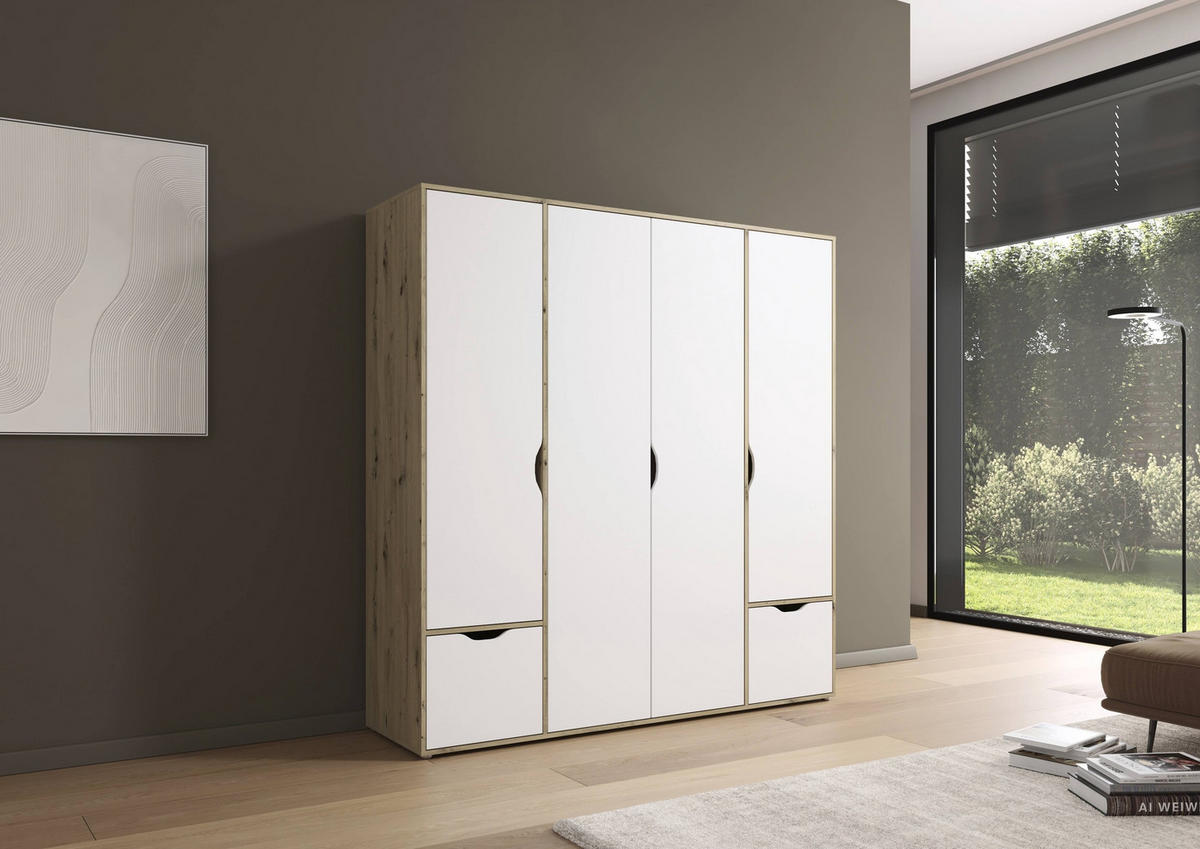 DREHTÜRENSCHRANK in Weiss, Eiche Artisan  - Weiss/Eiche Artisan, Basics, Holzwerkstoff (187/194/53cm) - Boxxx