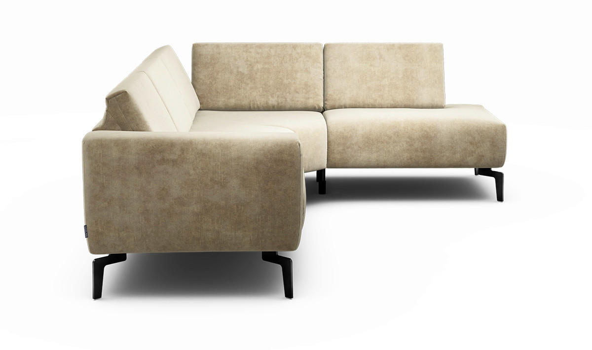 ECKSOFA in Samt Sandfarben  256/193 cm  - Sandfarben/Schwarz, Design, Textil/Metall (256/193cm) - SENSOO