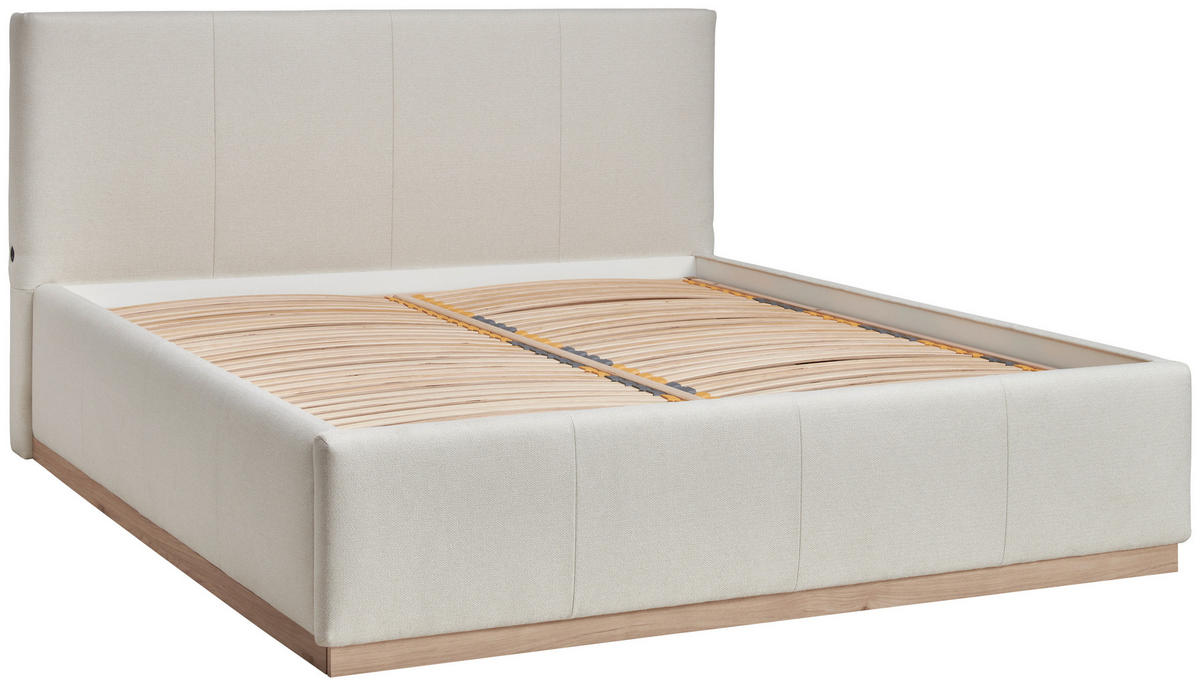 POLSTERBETT Beleuchtung, Lattenrost, Bettkasten Beige, Hickory 180/200 cm  - Birkefarben/Beige, Design, Holz/Holzwerkstoff (180/200cm) - Lomoco