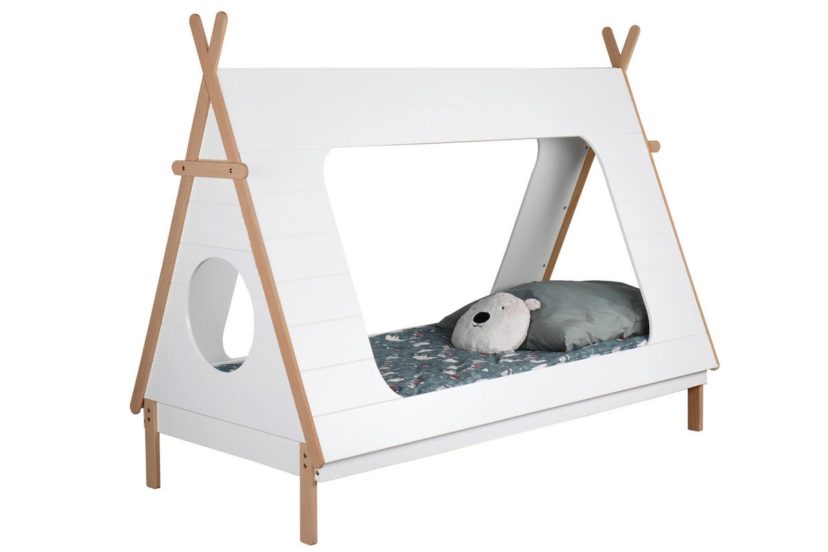 HAUSBETT 90/200 cm,  in Weiß, Pinienfarben, Lattenrost  - Naturfarben/Weiß, Design, Holz (90/200cm) - home24