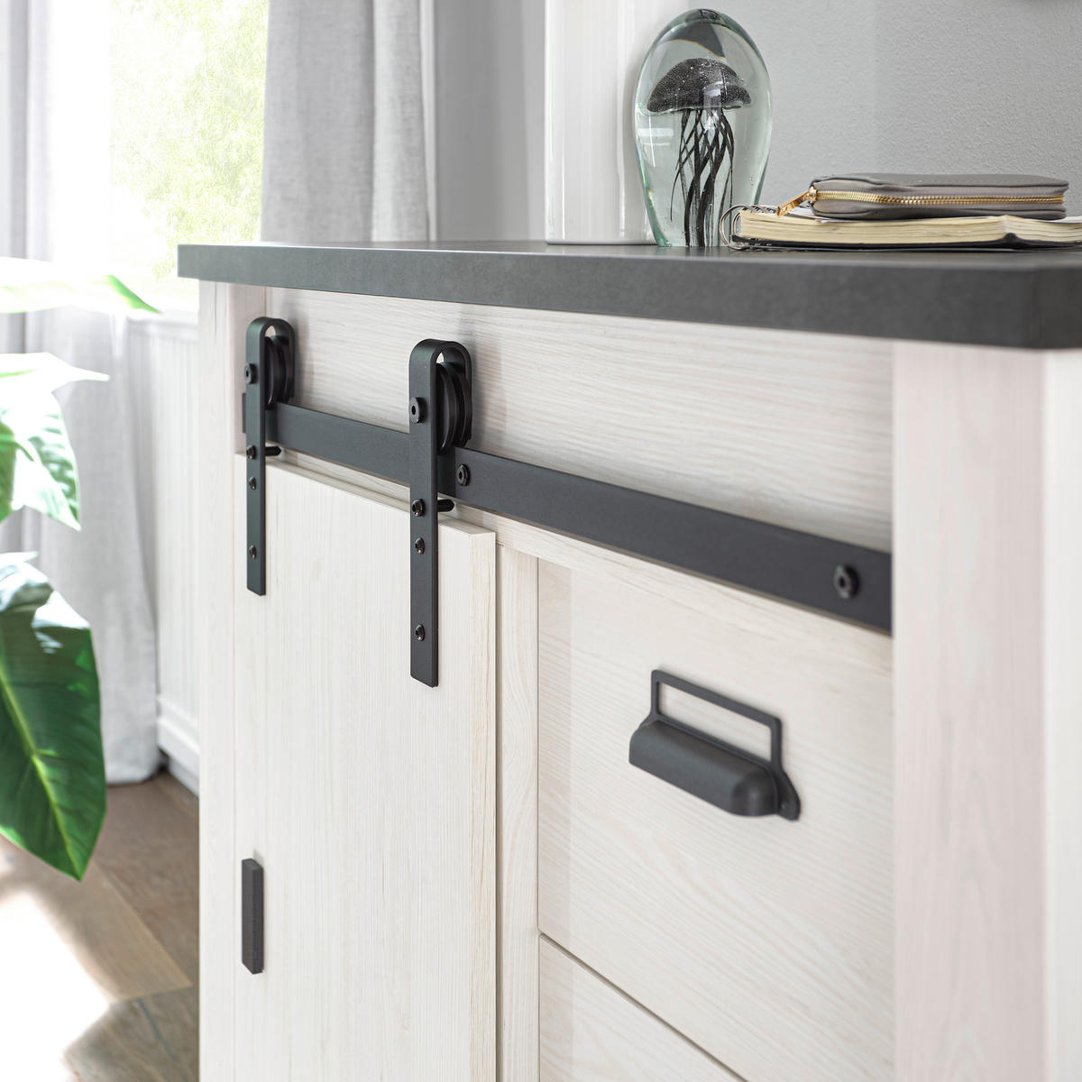 GARDEROBE 5-teilig  in 206/200/43 cm  - Anthrazit/Weiß, Design, Glas/Holzwerkstoff (206/200/43cm) - Modante