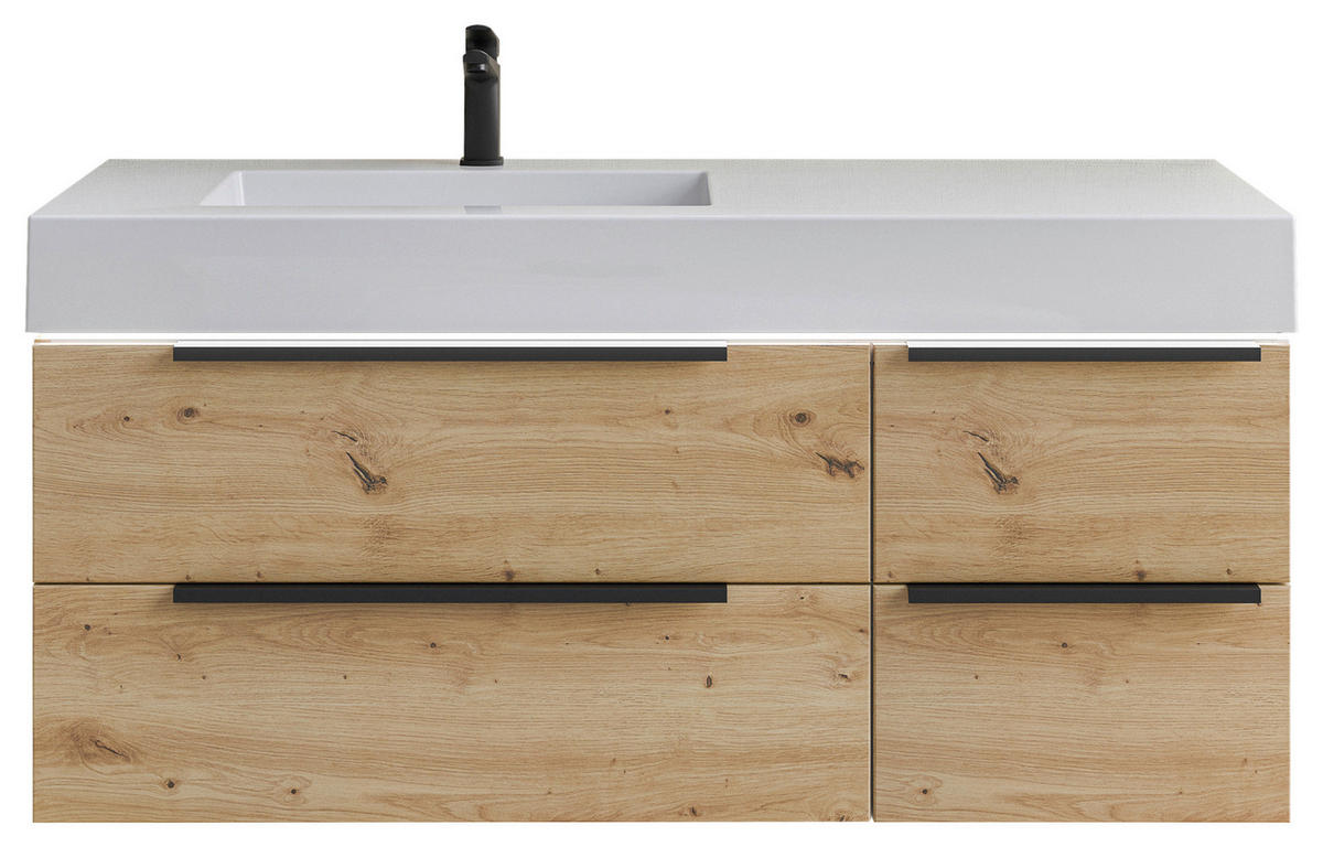 WASCHTISCHKOMBI 127 cm  - Schwarz/Eiche Artisan, KONVENTIONELL, Holzwerkstoff/Stein (127cm) - Dieter Knoll