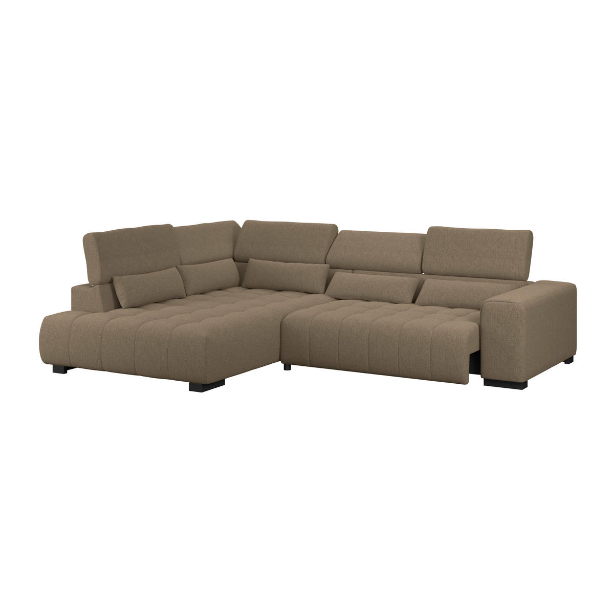 ECKSOFA MATERA Braun Chenille, Struktur Nierenkissen, Kopfteilverstellung, Sitzvorzug  - Schwarz/Braun, Trend, Holz/Textil (226/311cm) - MID.YOU