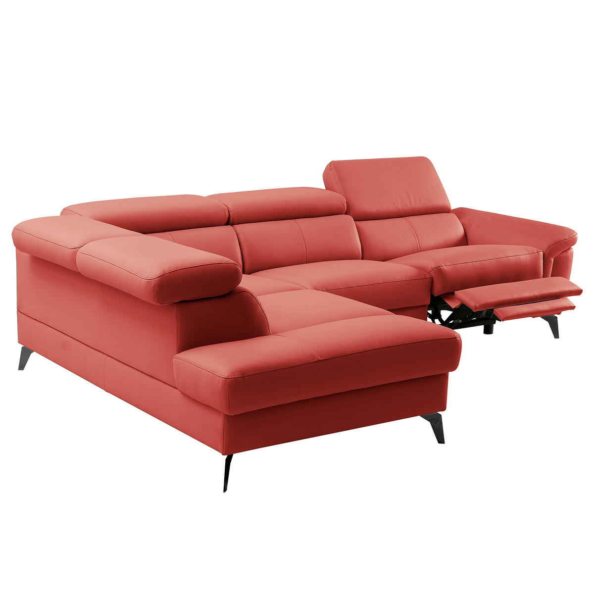 ECKSOFA SONO in Lederlook Echtleder Rot Armteilverstellung, Kopfteilverstellung  210/265 cm  - Rot/Schwarz, Design, Leder/Textil (210/265cm) - Livetastic