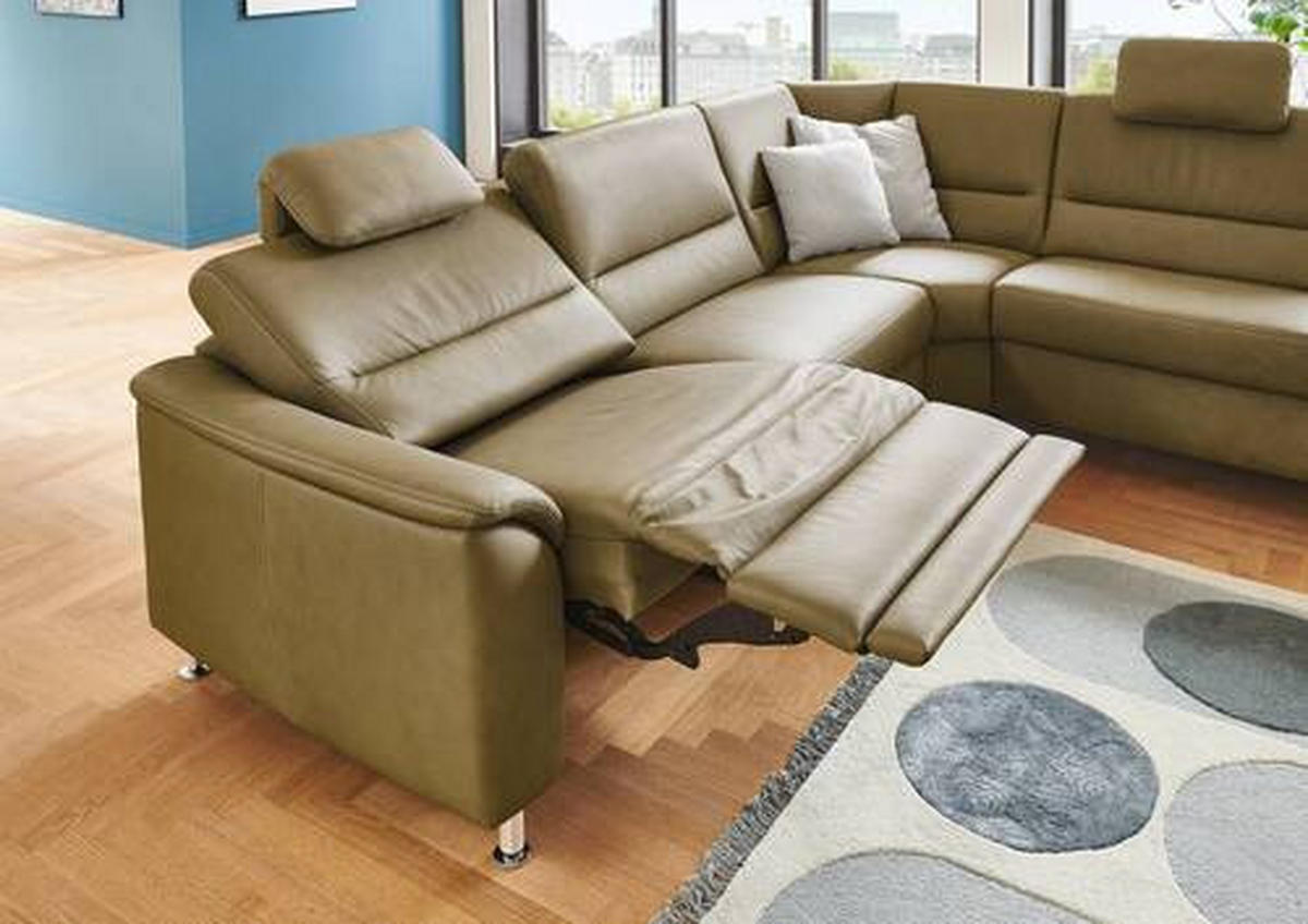 ECKSOFA in Echtleder Grün  - Alufarben/Grün, Konventionell, Leder/Metall (290/249cm) - Beldomo Premium