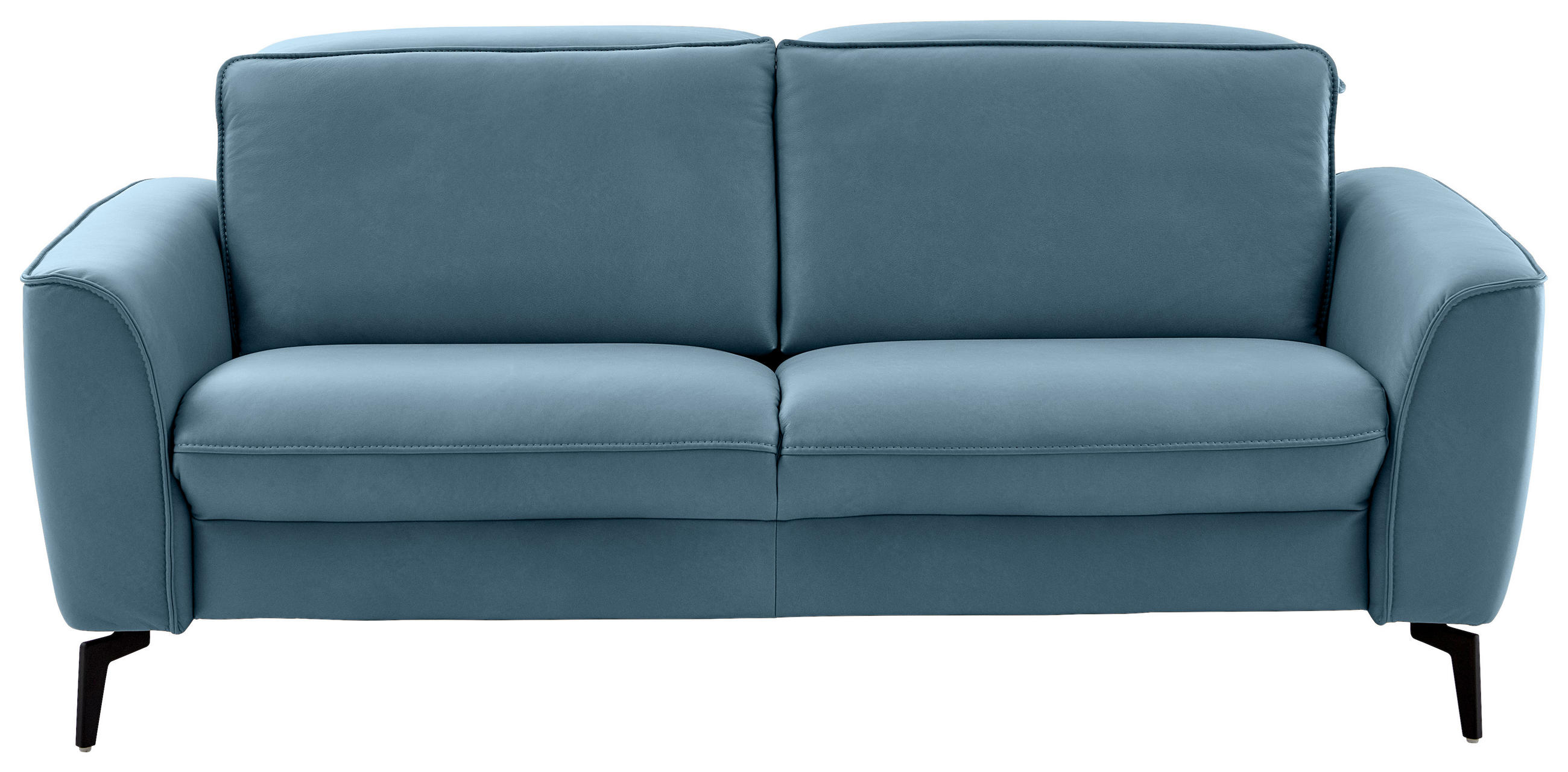 2,5-SITZER in Echtleder Hellblau  - Schwarz/Hellblau, Natur, Leder/Metall (194/81/110cm) - Valdera