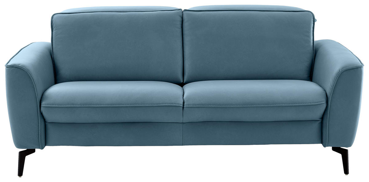2,5-SITZER in Echtleder Hellblau  - Schwarz/Hellblau, Natur, Leder/Metall (194/81/110cm) - Valdera