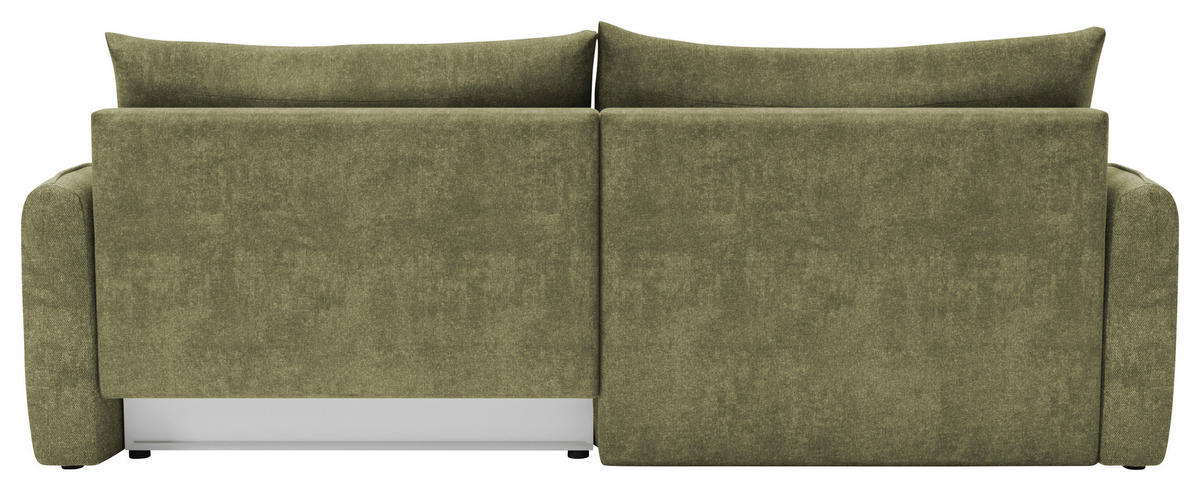 ECKSOFA Dunkelgrün Struktur Rückenkissen, Bettkasten, Schlaffunktion, Rücken echt, Liegefläche im Originalstoff  - Dunkelgrün/Schwarz, KONVENTIONELL, Kunststoff/Textil (148/266cm) - Milino