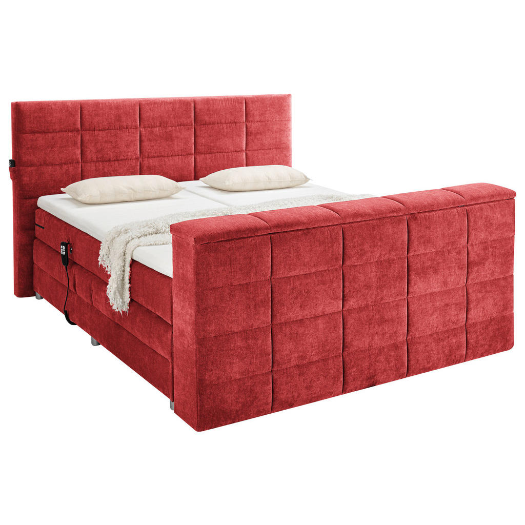 Thumbnail - Boxxx Boxspringbett, Rot, Textil, H2 + H3, 7-Zonen, Höhe ca. 18 cm, 180x200 cm, gepolstertes Kopfteil, Topper durchgehen...