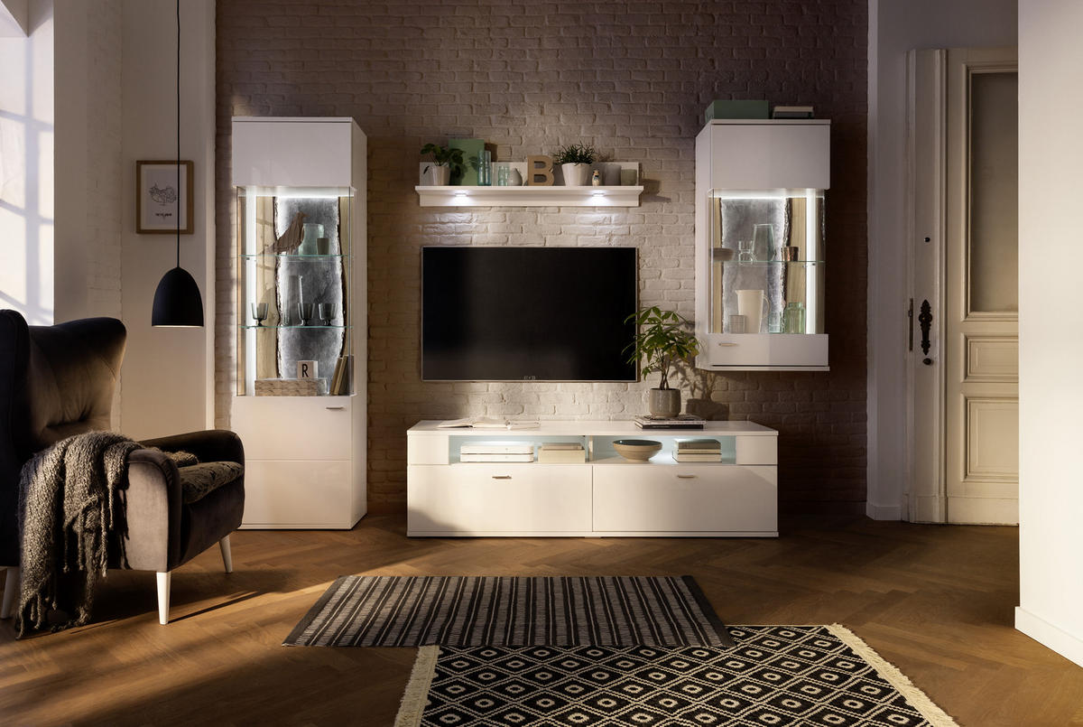 TV-ELEMENT - Weiß Hochglanz/Weiß, Design, Holzwerkstoff/Metall (180,1/52,2/50,2cm) - SetOne by Musterring