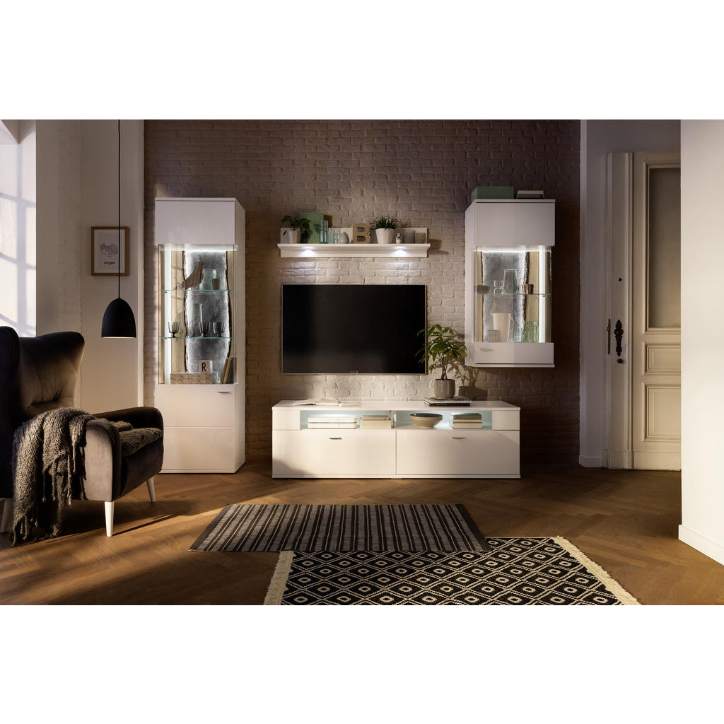 Thumbnail - SetOne by Musterring Vitrine, Grau, Weiß, Eiche, Weiß Hochglanz, Glas, Holzwerkstoff, massiv, 5 Fächer, 207.4x37.2x60.1 ...