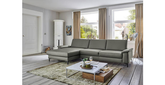 ECKSOFA in Echtleder Grau 176/334 cm - Schwarz/Grau, Design, Leder/Metall (176/334cm) - Dieter Knoll