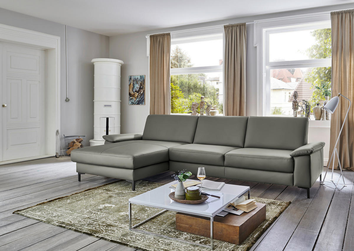 ECKSOFA in Echtleder Grau  - Schwarz/Grau, Design, Leder/Metall (176/334cm) - Dieter Knoll