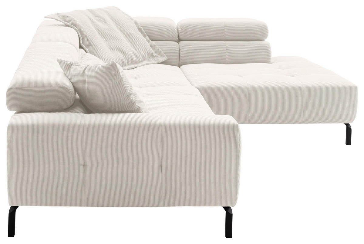 ECKSOFA in Feincord Weiss  - Weiss/Schwarz, Konventionell, Textil/Metall (311/219cm) - Hom`in