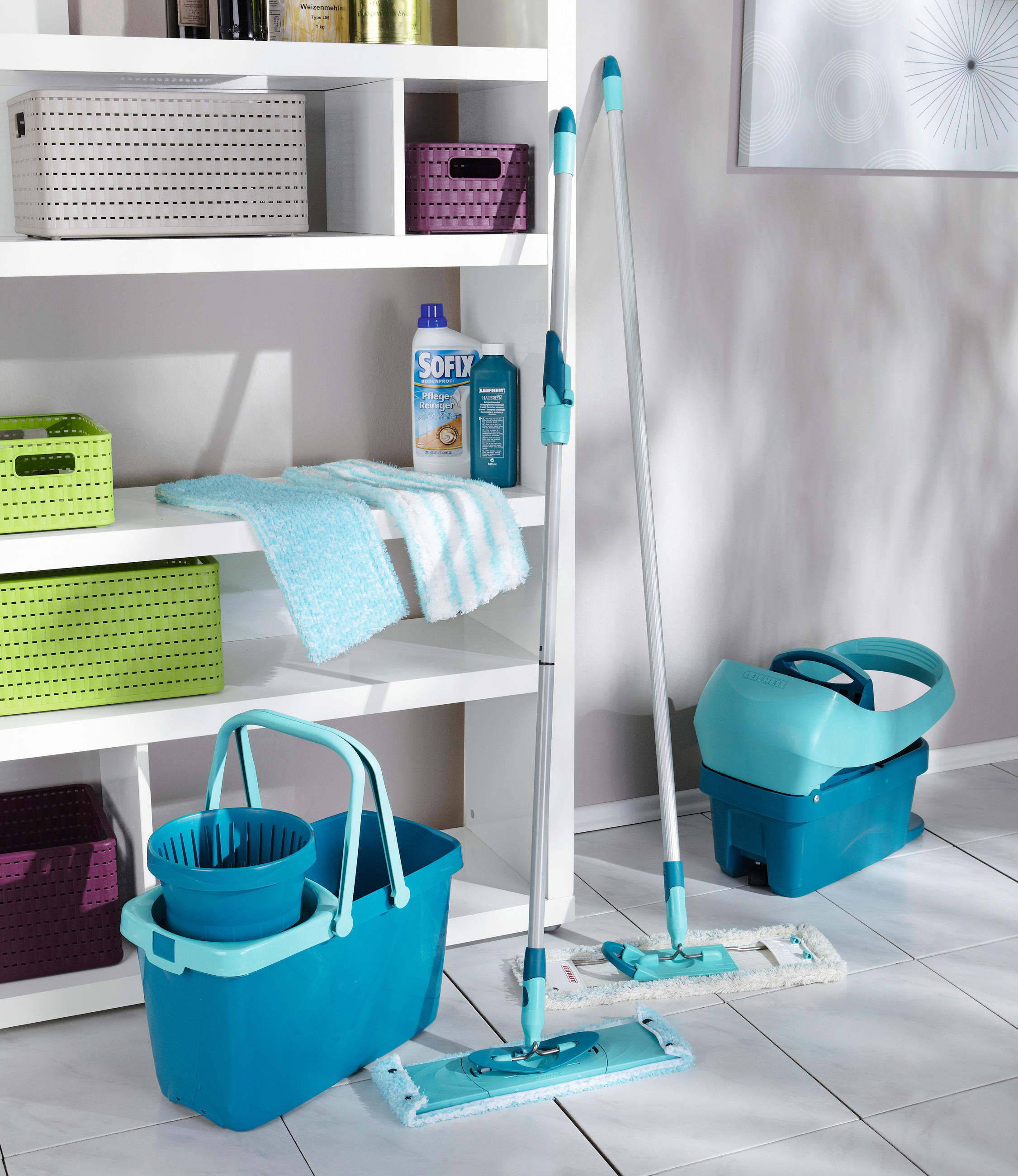 WISCHTUCHPRESSE MIT ROLLEN PROFI XL MOBILE  - Türkis, Basics, Kunststoff (39/29/51cm) - Leifheit