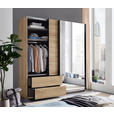 SCHWEBETÜRENSCHRANK 215/225,5/60,5 cm 2-türig Eichefarben  - Eichefarben/Schwarz, MODERN, Glas/Holzwerkstoff (215/225,5/60,5cm) - Xora