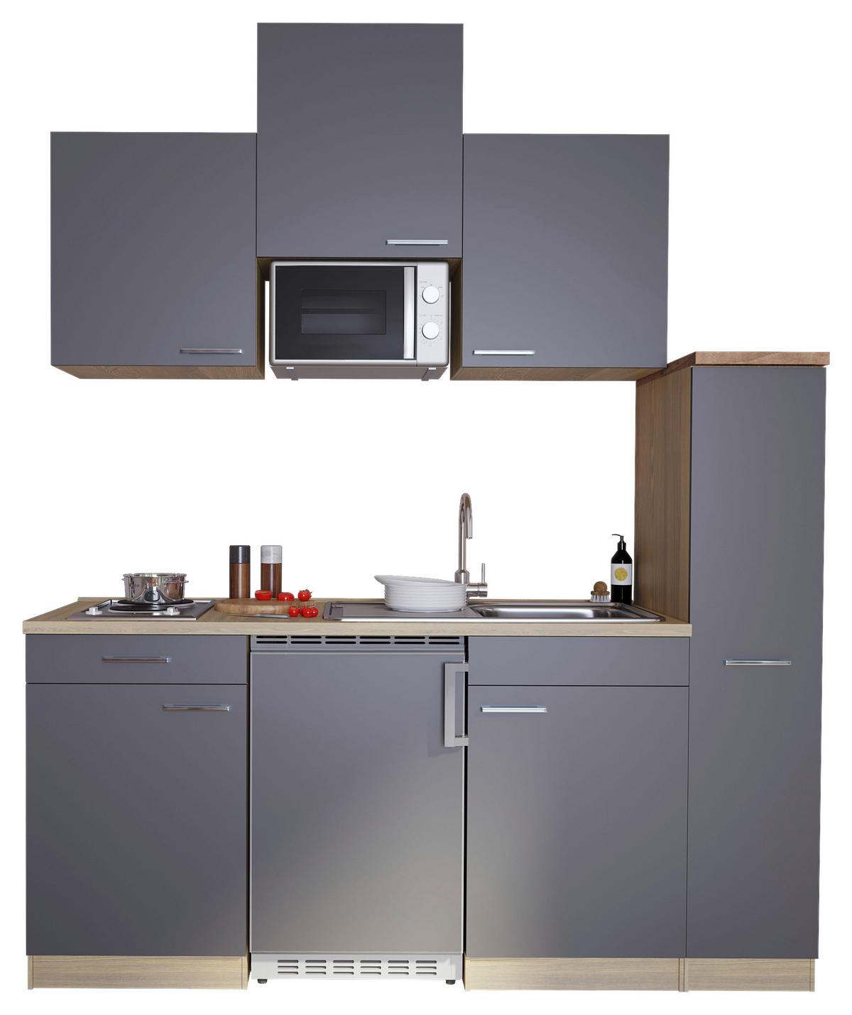 MODULKÖK 180 cm   i grå  - aluminiumfärg/grå, Basics, trämaterial/plast (180cm) - Respekta