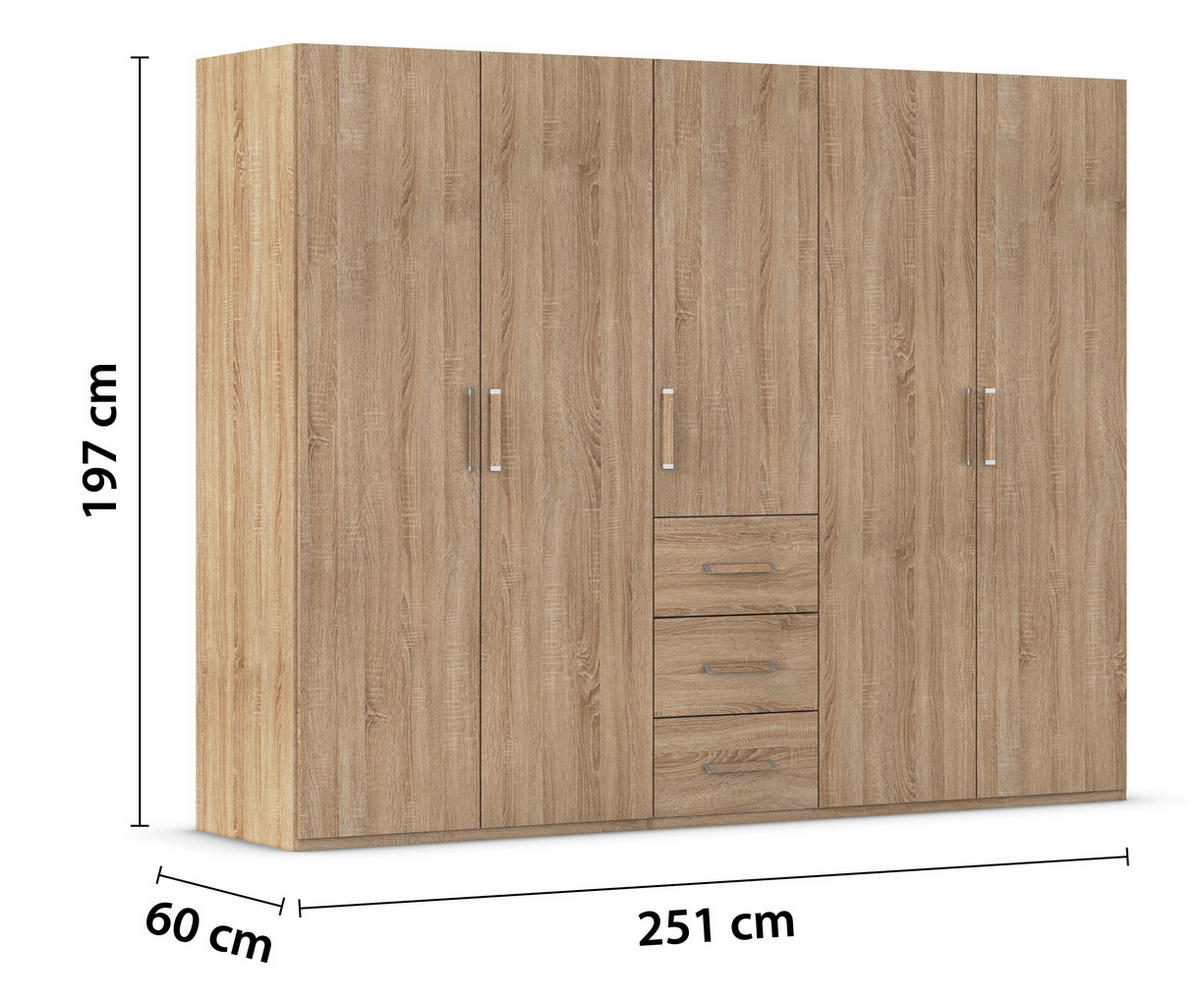 DREHTÜRENSCHRANK 251/197/60 cm 5-türig Sonoma Eiche  - Sonoma Eiche, Design, Holzwerkstoff/Kunststoff (251/197/60cm) - Novel