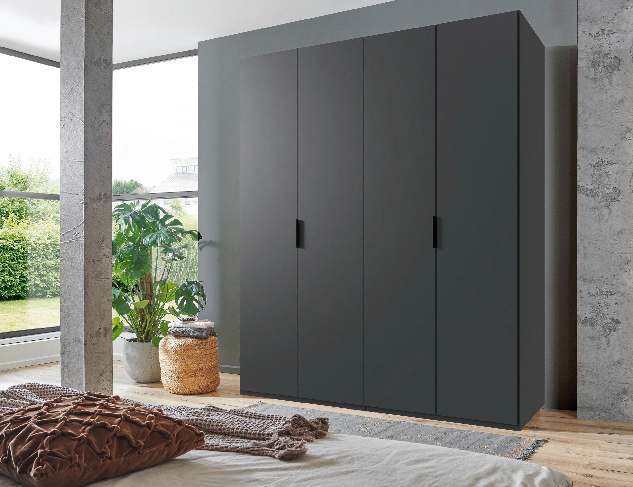 FALTTÜRENSCHRANK 200/236/58 cm 4-türig Graphitfarben  - Schwarz/Graphitfarben, Design, Holzwerkstoff (200/236/58cm) - Boxxx