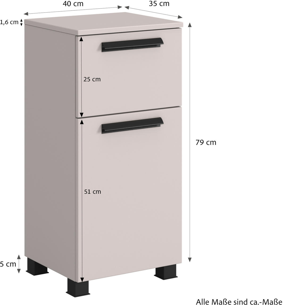 UNTERSCHRANK 40/79/35 cm   - Kaschmir/Schwarz, KONVENTIONELL, Holzwerkstoff/Kunststoff (40/79/35cm) - Xora