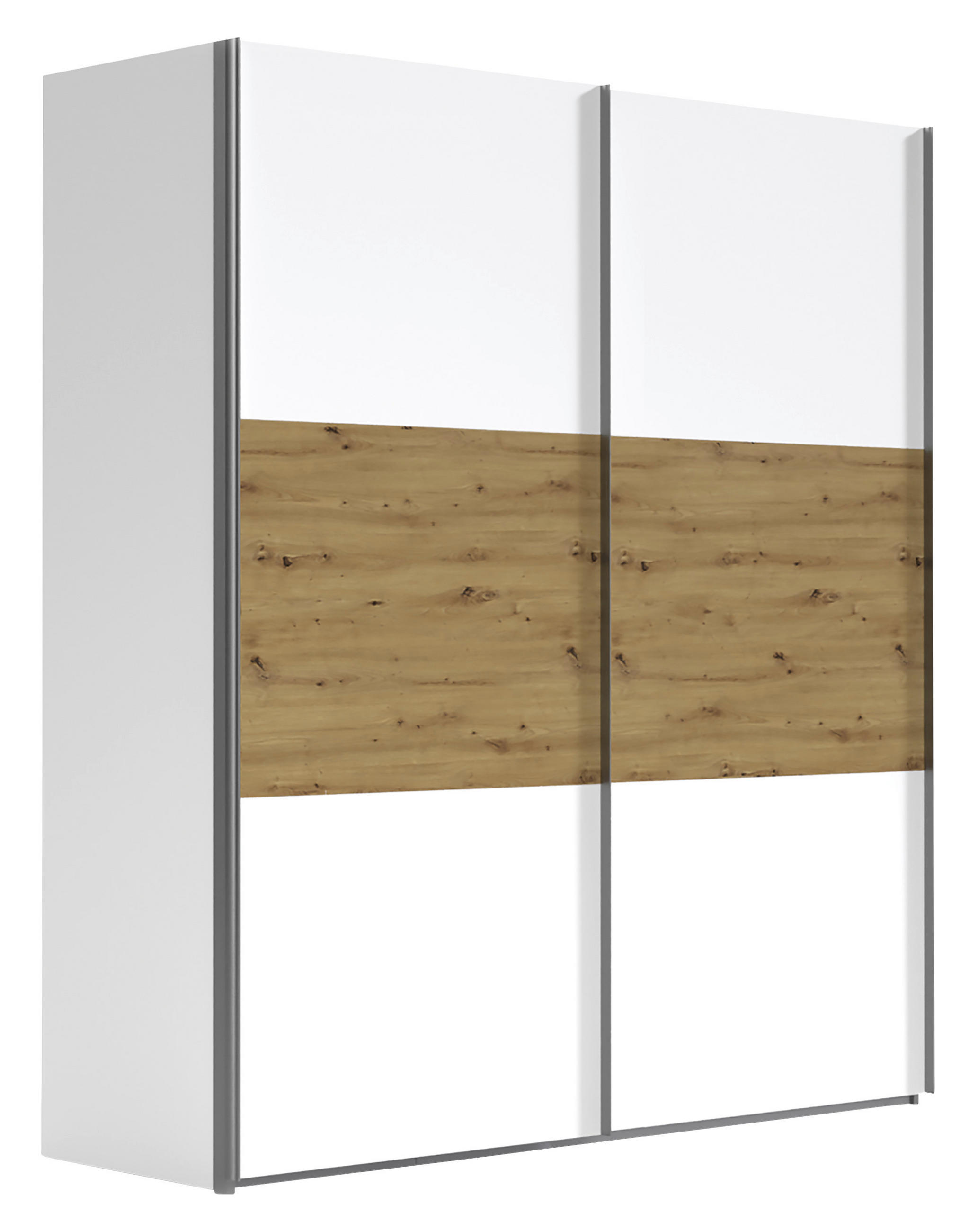 SCHWEBETÜRENSCHRANK 150/236/68 cm 2-türig - Alufarben/Weiß, KONVENTIONELL, Holzwerkstoff/Metall (150/236/68cm) - Hom`in