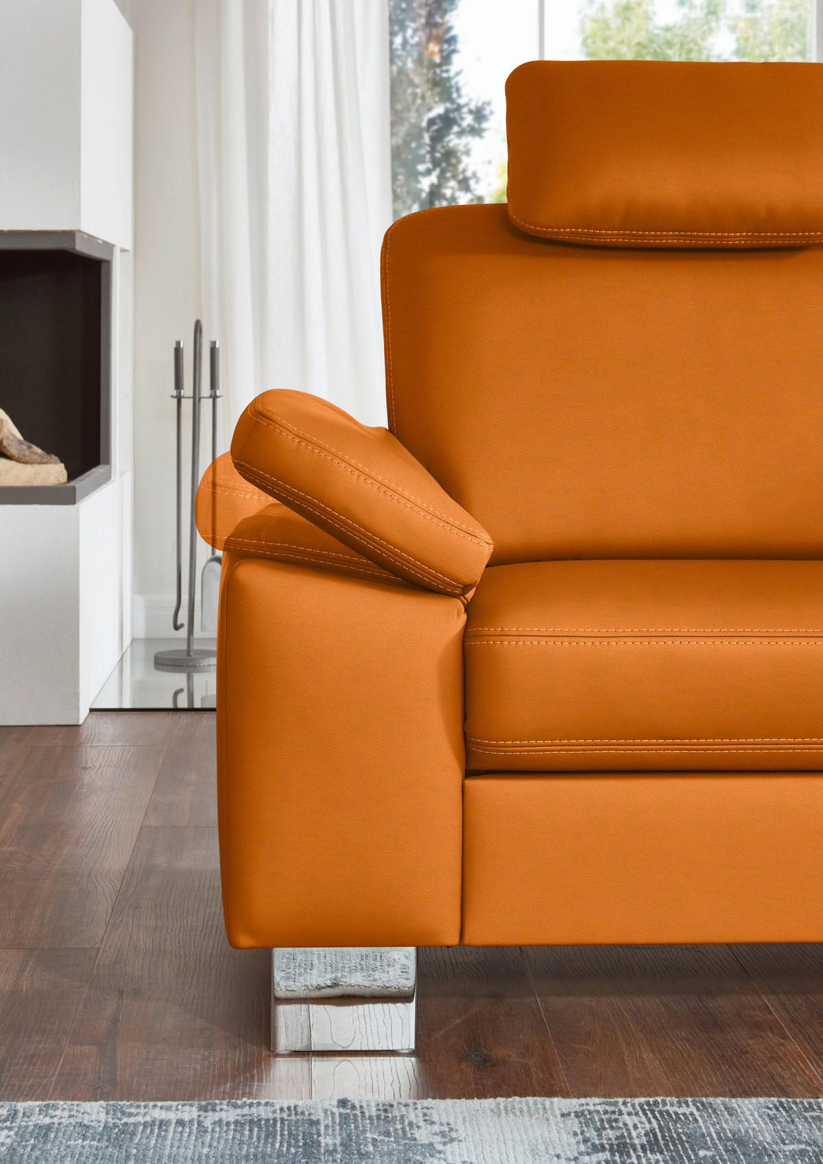 ECKSOFA  in Echtleder Orange  248/235 cm  - Beige/Alufarben, Design, Leder/Metall (248/235cm) - Beldomo Premium