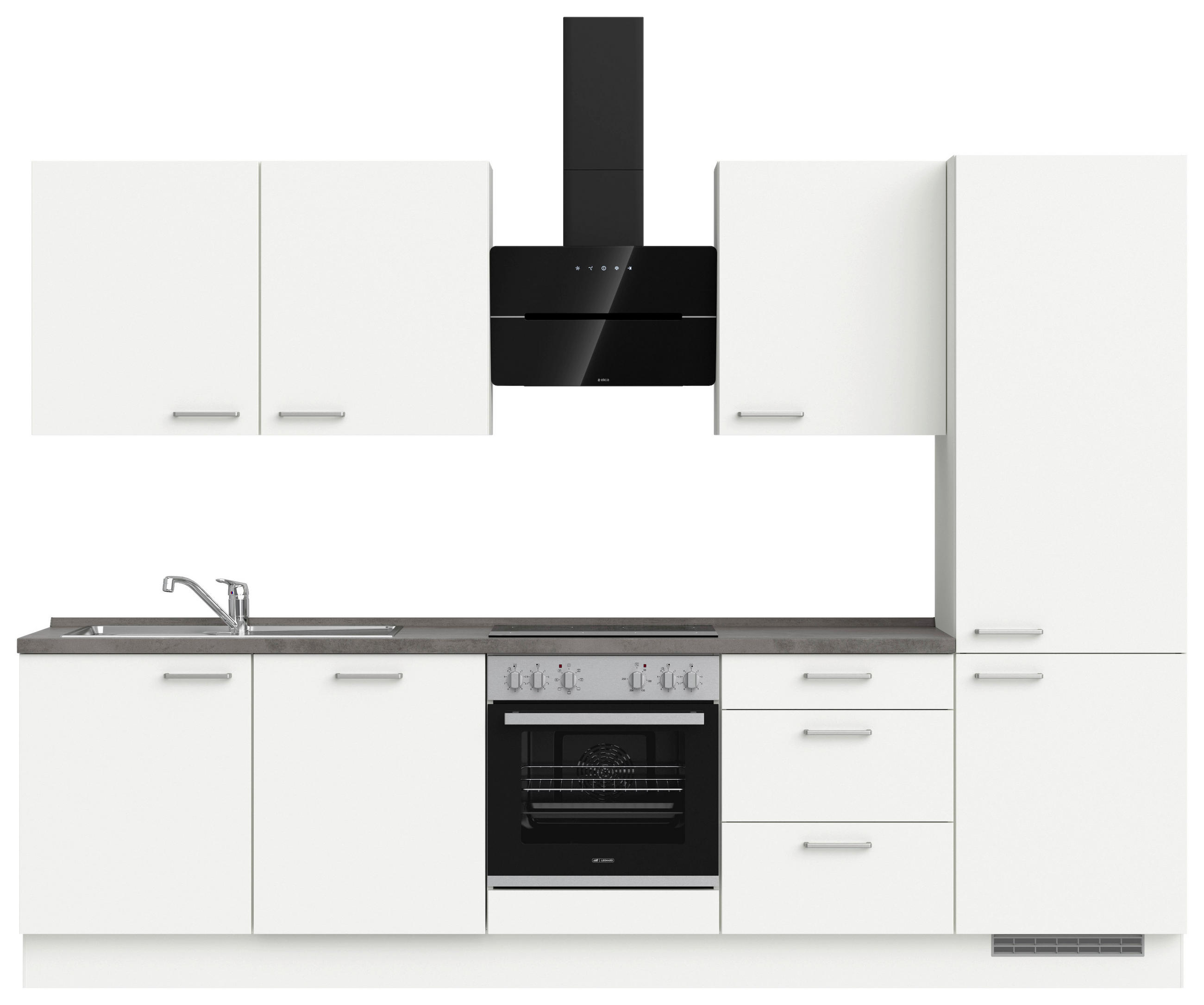 BUCĂTĂRIE FĂRĂ ELECTROCASNICE  - alb/culoare inox, Modern, metal/material pe bază de lemn (300cm) - Nobilia