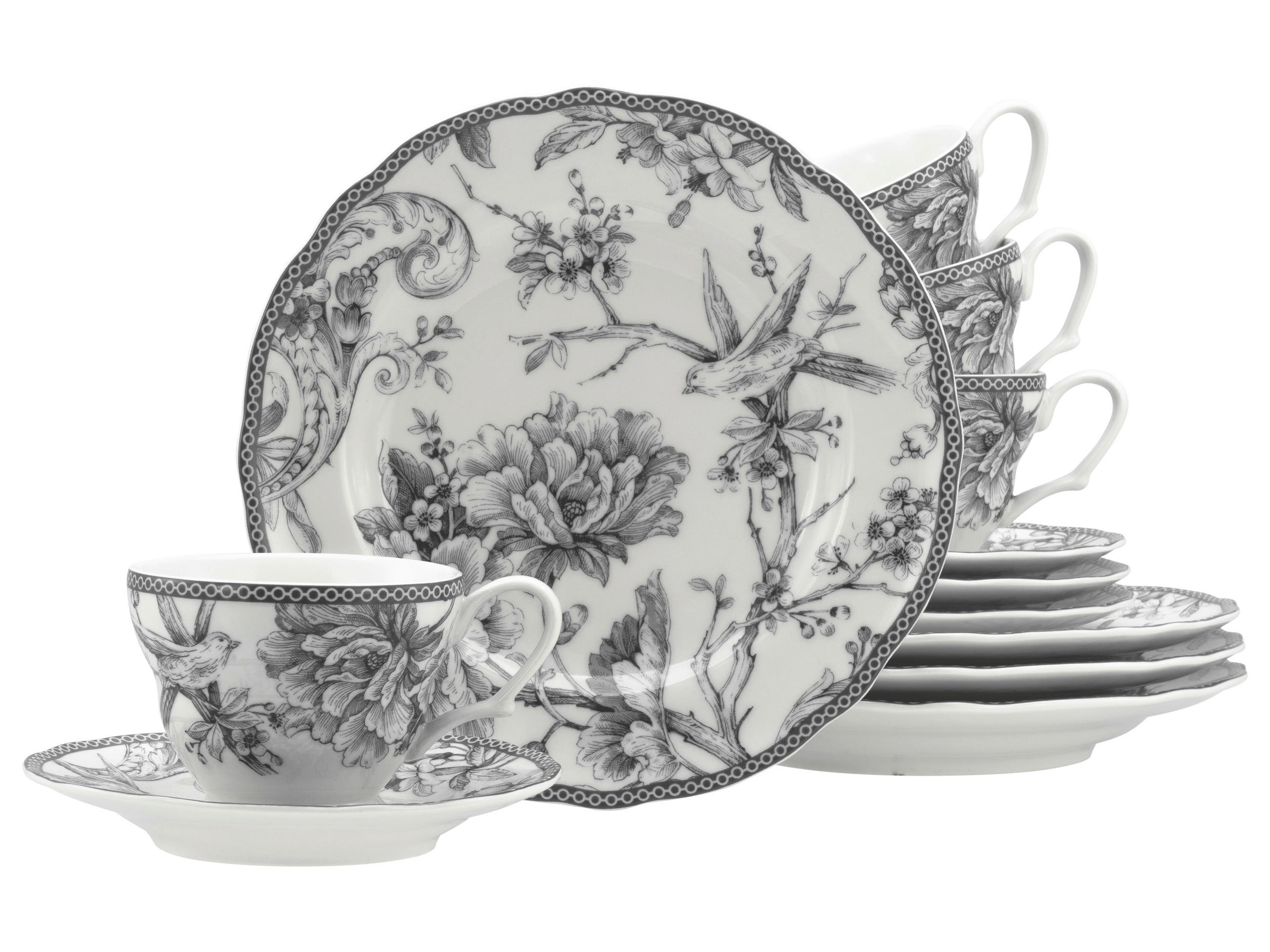 KAFFESERVIS Adelaide Grau 12 delar  - vit/grå, Basics, keramik - Creatable