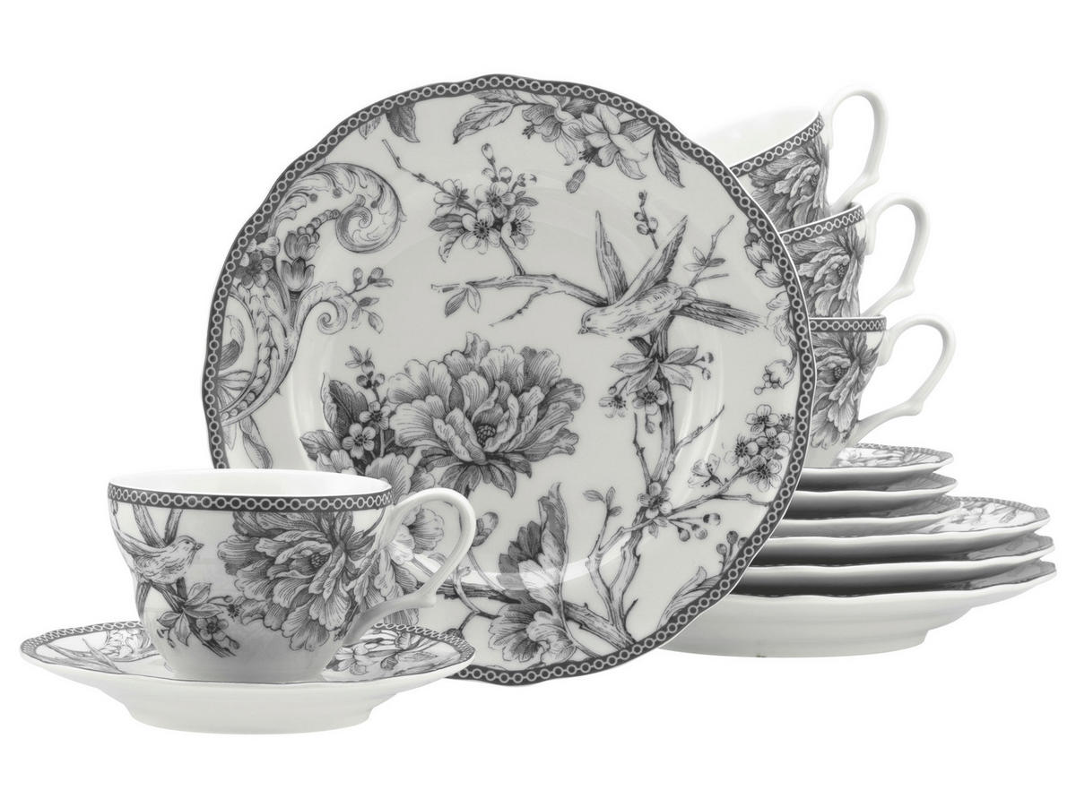 KAFFESERVIS Adelaide Grau 12 delar  - vit/grå, Basics, keramik - Creatable