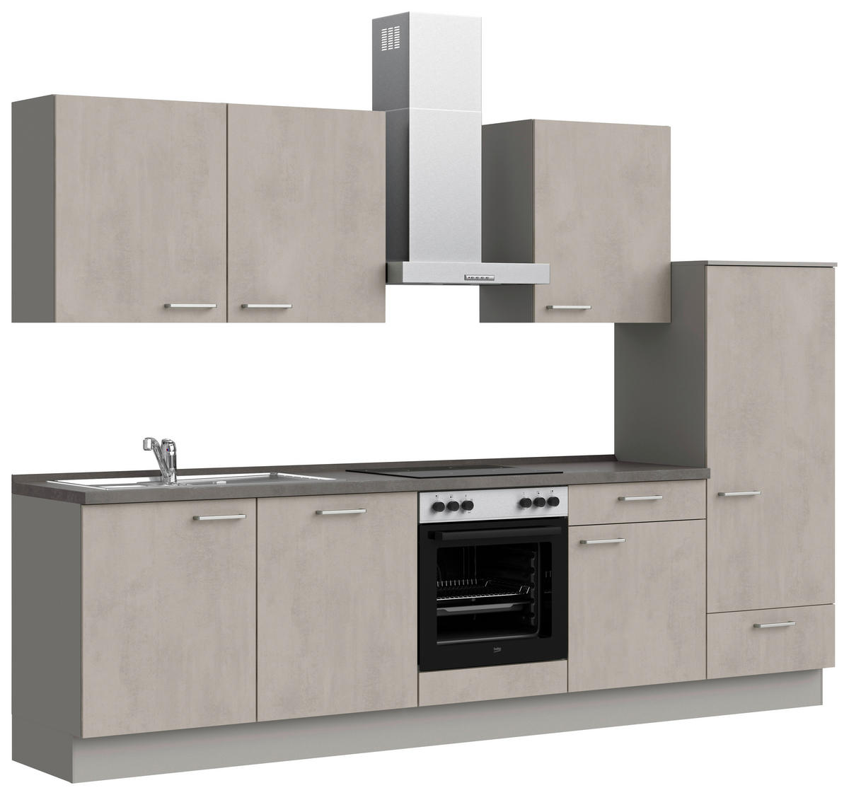 KÜCHENBLOCK 300 cm   in Grau, Schieferfarben  - Schieferfarben/Edelstahlfarben, MODERN, Holzwerkstoff/Metall (300cm) - Nobilia
