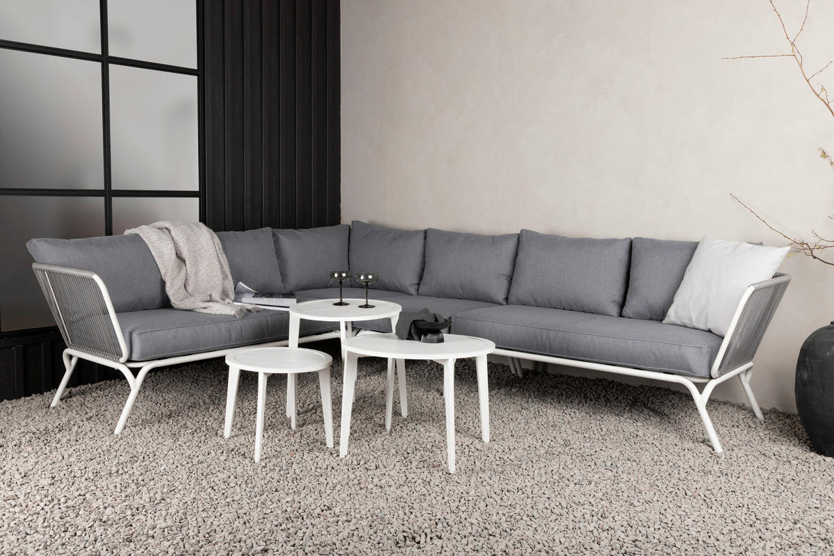 DINING-LOUNGESET  - Weiß/Grau, KONVENTIONELL, Textil/Metall - Gardenson