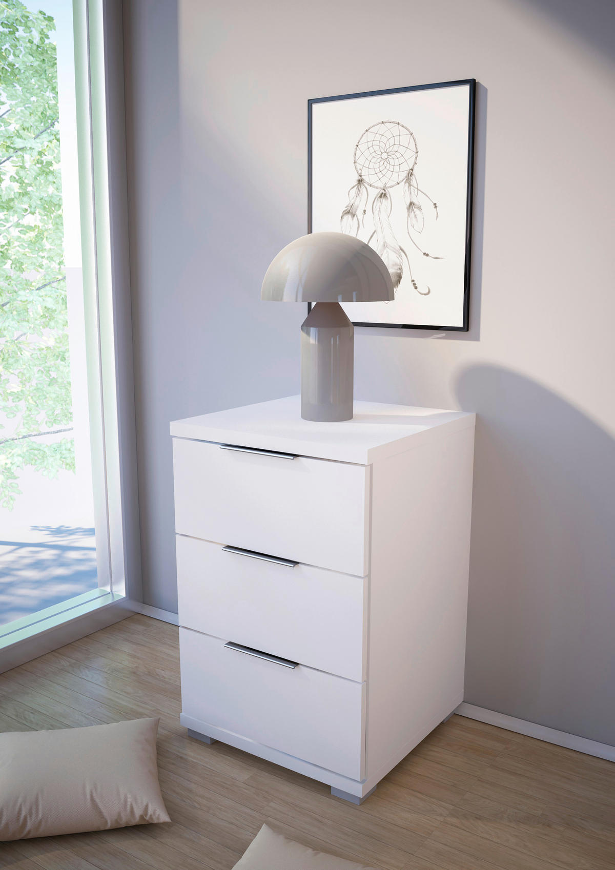 SÄNGBORD i vit  - vit/silver, Basics (46/61/42cm) - Best Price