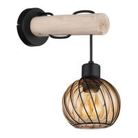 WANDLEUCHTE - Schwarz/Naturfarben, Natur, Glas/Holz (13/27/30cm) - Globo