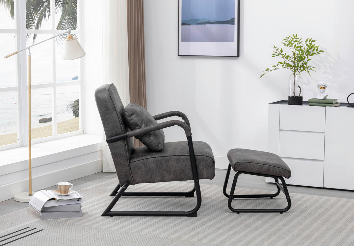 RELAXAČNÍ KŘESLO S TABURETEM, textil, šedá - šedá/černá, Design, kov/textil (80/85/57cm) - Livetastic