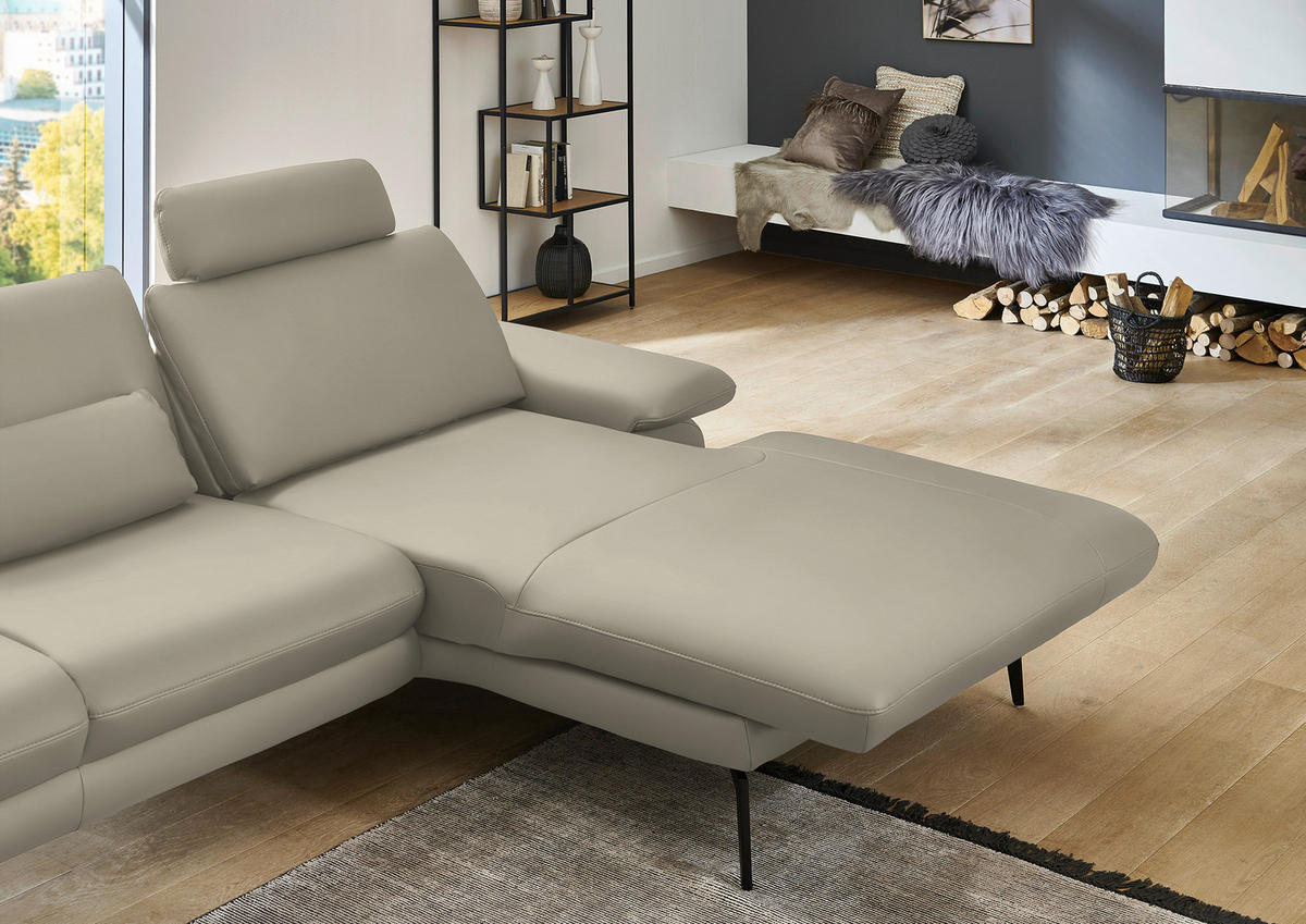 ECKSOFA in Echtleder Ecru  - Ecru/Schwarz, Design, Leder/Metall (310/180cm) - Dieter Knoll