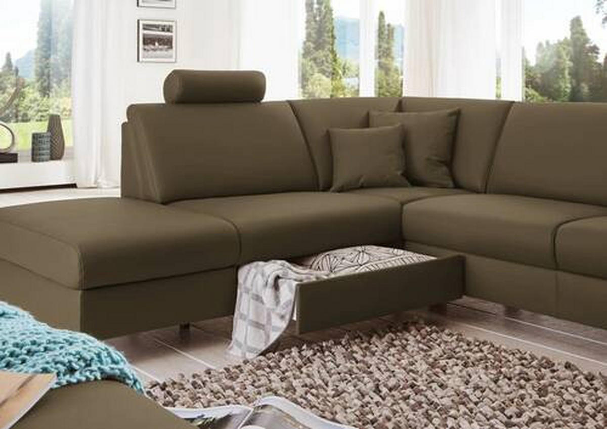 WOHNLANDSCHAFT in Echtleder Grün  - Alufarben/Grün, Design, Leder/Metall (233/339/165cm) - Beldomo Premium