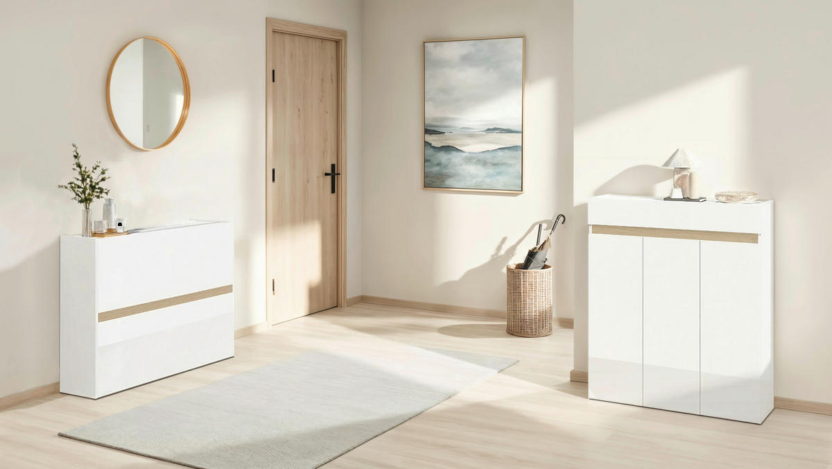 SCHUHKIPPER  in 104/82/29 cm  - Eichefarben/Weiß Hochglanz, Design, Holzwerkstoff (104/82/29cm) - MID.YOU