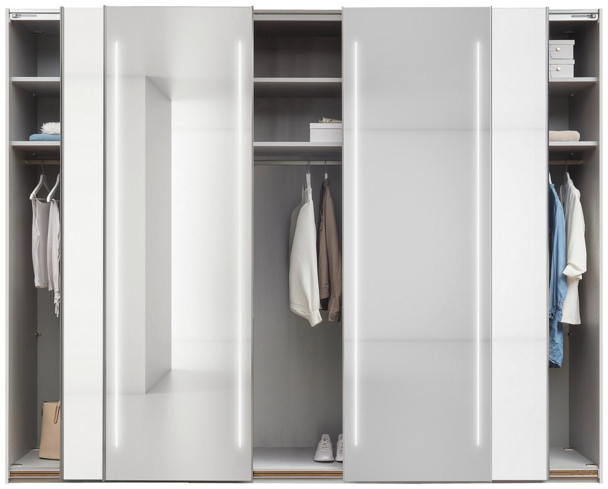 SCHWEBETÜRENSCHRANK 300/236/68 cm,  in Weiß, 4 Tür(en)  - Chromfarben/Weiß, Design, Glas/Holzwerkstoff (300/236/68cm) - Dieter Knoll