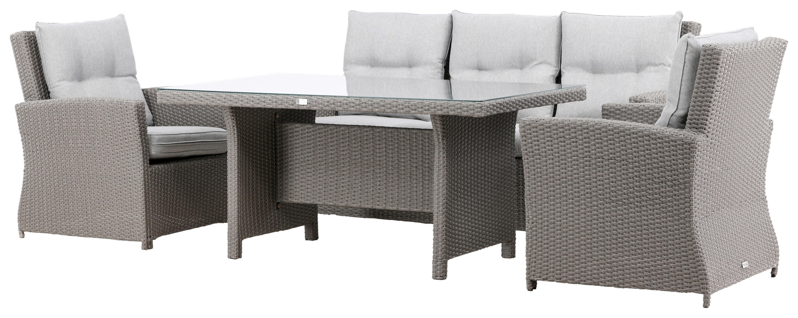 DINING-LOUNGESET  - Grau, KONVENTIONELL, Glas/Kunststoff - Gardenson